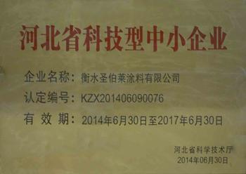 圣伯萊漆獲得“河北省科技型中小企業”榮譽